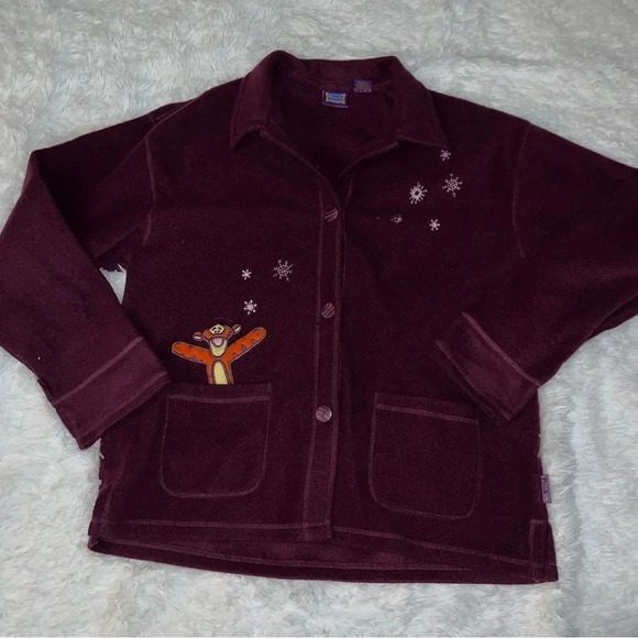 Disney Tigger - Vintage Winnie The Pooh Brand Purple Button Up Fleece size XL - Picture 2 of 5